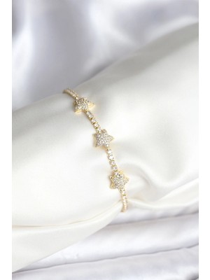 Marsilyan Yıldız Model Zirkon Taşlı Gold Renk Pirinç Su Yolu Kadın Bileklik - TJ-BB8096