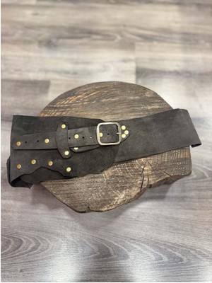 Yılday Gür Butik Harlan Nubuk Hakiki Deri El Yapımı Western Kemer – Koyu Kahverengi