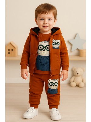 Selvira %100 Pamuklu 3’lü Bebek Takım | Nakışlı Sweat, Pantolon ve Kapüşonlu Yelek
