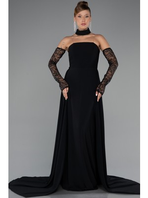 Abiyefon Straplez Kuyruklu Dantel Kol Aksesuarlı Uzun Abiye ABU5355