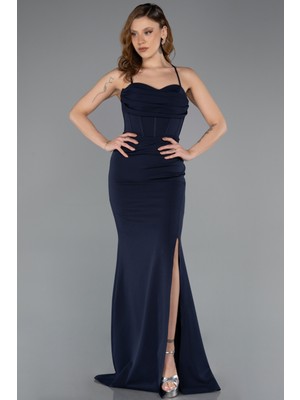 Abiyefon Bacak Dekolteli Balenli Uzun Abiye Elbise ABU5506