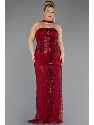 Abiyefon Straplez Şallı Uzun Boncuklu Büyük Beden Abiye ABU5495