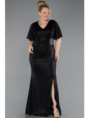 Abiyefon Kısa Kol Simli Uzun Büyük Beden Abiye ABU5500