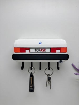3dpazarıcom 3D Baskı Dekoratif Tofaş Şahin Model Tasarımlı Beyaz Renk Anahtar Askılığı