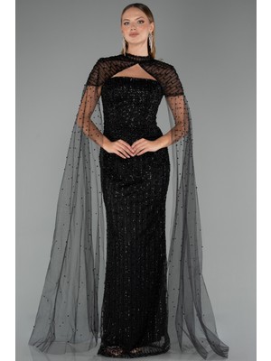 Abiyefon Straplez Pelerin Detay Uzun Boncuklu Abiye ABU5483