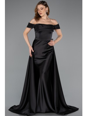 Abiyefon Kayık Yaka Kuyruklu Uzun Saten Balık Abiye ABU5507