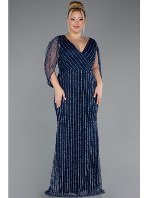 Abiyefon Pelerin Kollu Taşlı Uzun Büyük Beden Abiye ABU5478