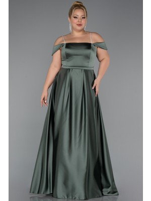 Abiyefon Askılı Uzun Saten Büyük Beden Abiye Elbise ABU5346