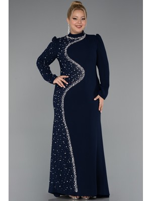 Abiyefon Uzun Kol Boncuklu Büyük Beden Tesettür Abiye ABU5413