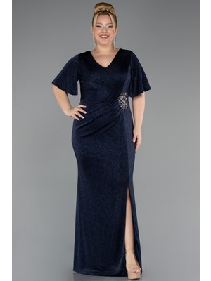 Abiyefon Kısa Kol Simli Uzun Büyük Beden Abiye ABU5500