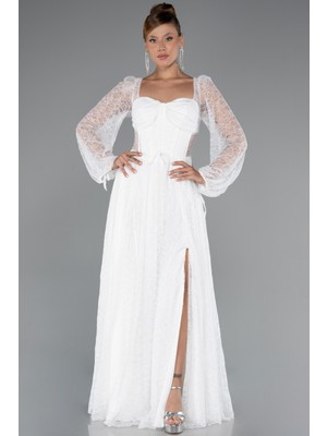 Abiyefon Dantelli Uzun Kol Bacak Dekolteli Abiye Elbise ABU5334