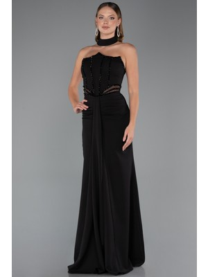 Abiyefon Straplez Taşlı Uzun Abiye Elbise ABU5476