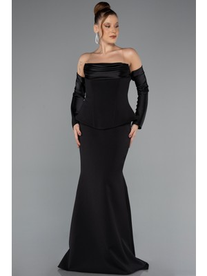 Abiyefon Straplez Peplum Kesim Eldivenli Uzun Abiye ABU5421