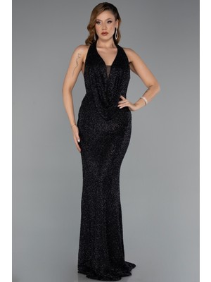 Abiyefon Sırt Dekolte Uzun Boncuklu Balık Abiye Elbise ABU5403