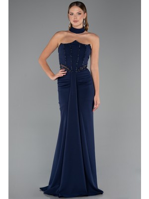 Abiyefon Straplez Taşlı Uzun Abiye Elbise ABU5476