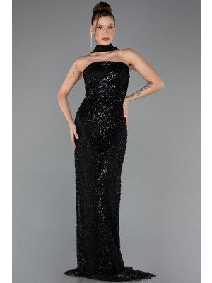 Abiyefon Straplez Şallı Uzun Boncuklu Abiye Elbise ABU5438