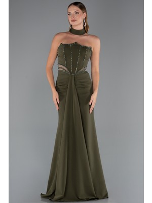 Abiyefon Straplez Taşlı Uzun Abiye Elbise ABU5476