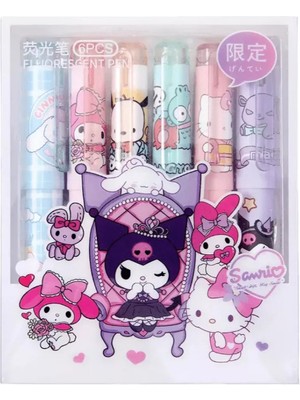 Kaia 6'lı Fosforlu Kalem Seti - Hello Kitty Kuromi ve Arkadaşları