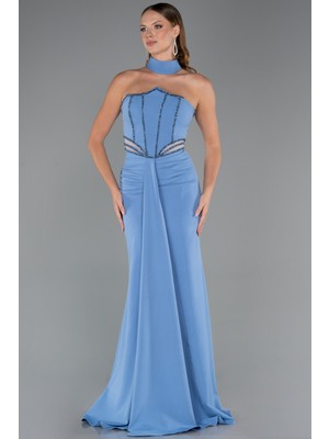 Abiyefon Straplez Taşlı Uzun Abiye Elbise ABU5476