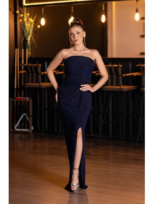 Abiyefon Straplez Bacak Dekolteli Uzun Abiye Elbise ABU5445