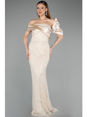 Abiyefon Omuz Dekolteli Uzun Pullu Balık Abiye ABU5529