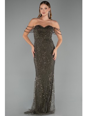 Abiyefon Straplez Boncuklu Uzun Abiye Elbise ABU5477