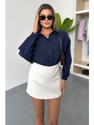 Kadın Uzun Kollu Tek Cepli Salaş Gömlek Lacivert - 26Y 2131