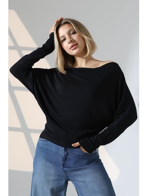 Modaplaza Kadın Omuz Düşümlü Asimetrik Uzun Kol Bluz