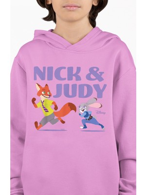 Fuddy Moda Nick And Judy Baskılı Kapüşonlu Çocuk Sweatshirt, Unisex Zootopia Temalı Hoodie
