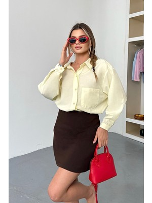Kadın Uzun Kollu Tek Cepli Salaş Gömlek Sarı - 26Y 2131