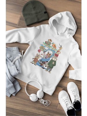 Fuddy Moda Zootopia Karakterler Baskılı Kapüşonlu Çocuk Sweatshirt, Unisex Çizgi Film Temalı Hoodie