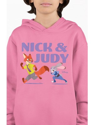 Fuddy Moda Nick And Judy Baskılı Kapüşonlu Çocuk Sweatshirt, Unisex Zootopia Temalı Hoodie