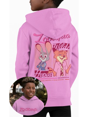 Fuddy Moda Hopps ve Wilde Sırt Baskılı Kapüşonlu Çocuk Sweatshirt, Unisex Zootapia Yazılı Hoodie