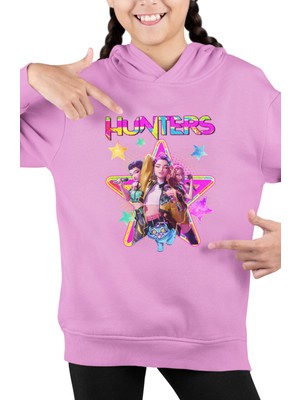 Fuddy Moda Hunters Yazılı Çocuk Kapüşonlu Sweatshirt, Unisex Kpop Demon Hunters Baskılı Hoodie