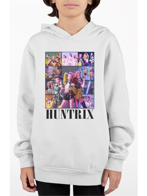 Fuddy Moda Resimli Huntrix Baskılı Çocuk Kapüşonlu Sweatshirt, Unisex Kpop Demon Hunters Temalı Hoodie