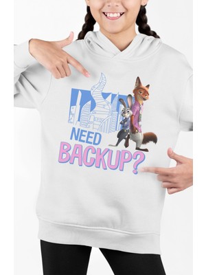 Fuddy Moda Need Backup Baskılı Kapüşonlu Çocuk Sweatshirt, Unisex Zootopia Temalı Hoodie