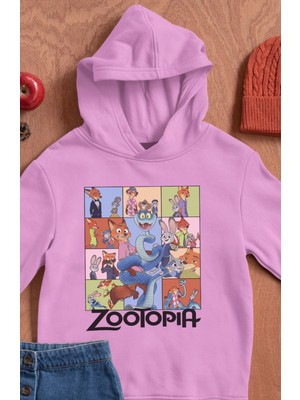Fuddy Moda Zootopia Yazılı Kapüşonlu Çocuk Sweatshirt, Unisex Animals Çizgi Film Temalı Hoodie