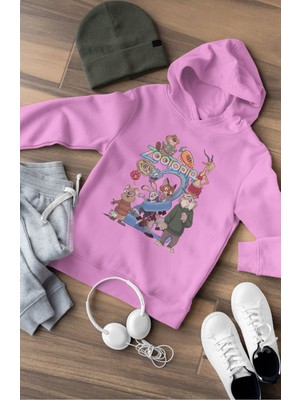 Fuddy Moda Zootopia Karakterler Baskılı Kapüşonlu Çocuk Sweatshirt, Unisex Çizgi Film Temalı Hoodie