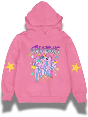 Fuddy Moda Sajaboys Yıldızlı Kol Baskılı Çocuk Kapüşonlu Sweatshirt, Unisex Kpop Demon Hunters Temalı Hoodie