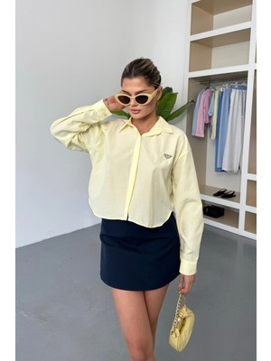 Kadın Uzun Kollu Aksesuar Detaylı Crop Gömlek Sarı - 26Y 2126