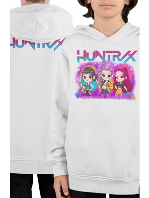 Fuddy Moda Huntrix Ense Baskılı Çocuk Kapüşonlu Sweatshirt, Unisex Kpop Demon Hunters Temalı Hoodie