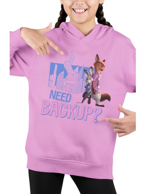 Fuddy Moda Need Backup Baskılı Kapüşonlu Çocuk Sweatshirt, Unisex Zootopia Temalı Hoodie