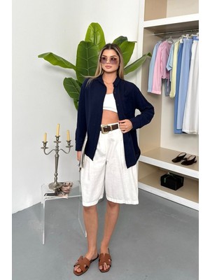 Kadın Uzun Kollu Tek Cepli %100 Pamuklu Gömlek Lacivert - 26Y 2026