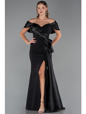 Abiyefon Kayık Yaka Bacak Dekolteli Uzun Abiye ABU5493