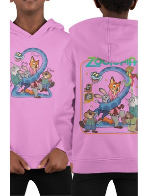 Fuddy Moda Zootopia 2 Sırt Baskılı Kapüşonlu Çocuk Sweatshirt, Unisex Çizgi Film Temalı Hoodie