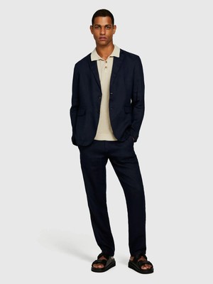 Sisley %100 Keten Astarsız Rahat Kalıp Ceket Erkek Lacivert Ceket - 325P2AGHSW01Q