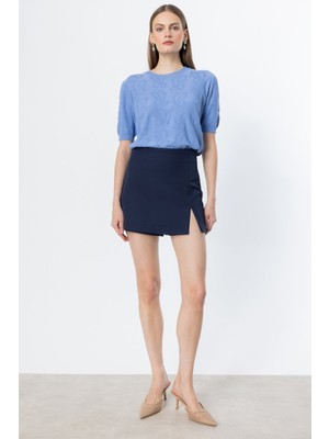 On Triko Yırtmaç Detaylı Şort Etek 54217
