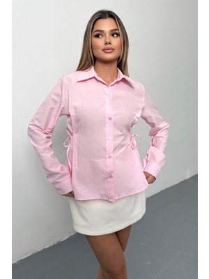 Kadın Uzun Kollu Yanı Bağlama Detaylı Pamuklu Gömlek Pembe - 26Y 2004