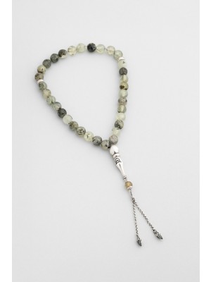 So CHIC Doğal Prehnit Taşlı 23 Cm Gümüş Tesbih