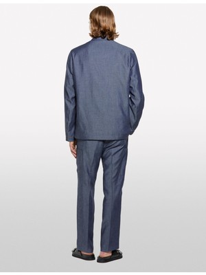 Sisley Keten Karışımlı Gizli Düğmeli Astarsız Ceket Erkek Mavi Ceket - 325P2NZVSW02A